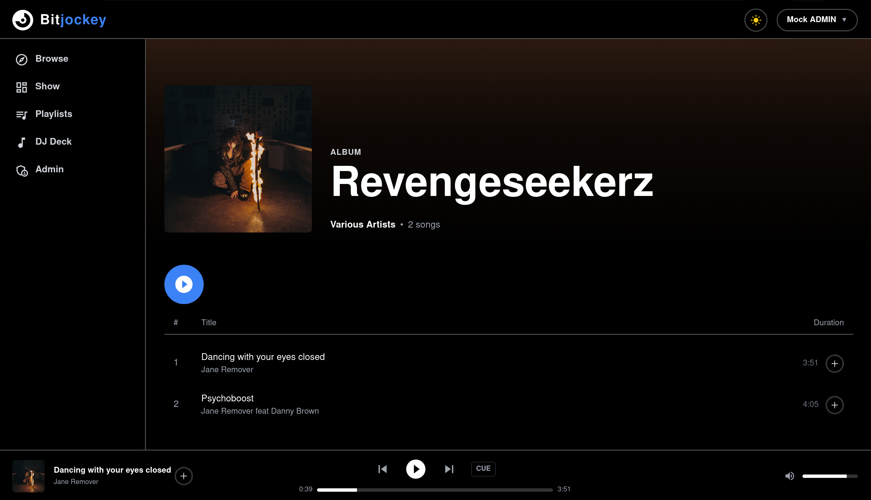 Bitjockey album page with cover art and track list