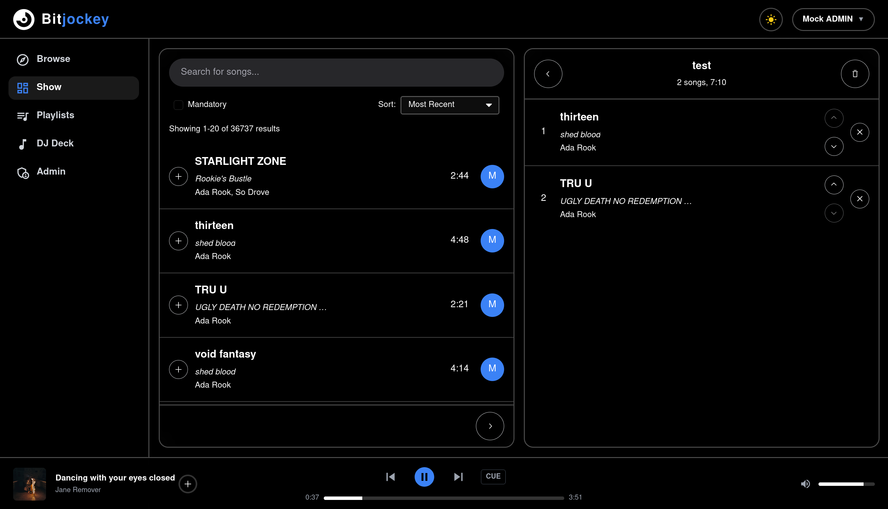 Bitjockey show and playlist management